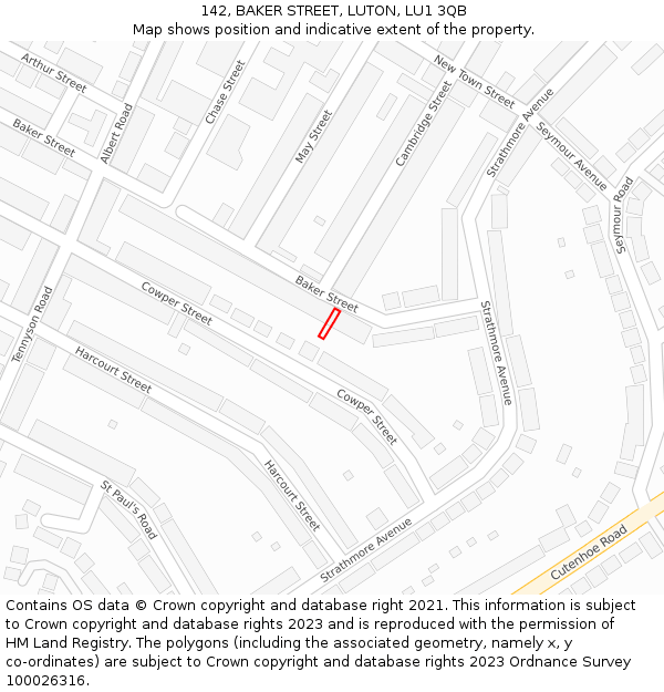 142, BAKER STREET, LUTON, LU1 3QB: Location map and indicative extent of plot