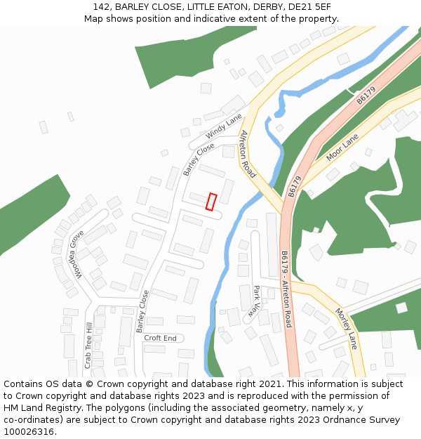 142, BARLEY CLOSE, LITTLE EATON, DERBY, DE21 5EF: Location map and indicative extent of plot