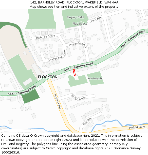 142, BARNSLEY ROAD, FLOCKTON, WAKEFIELD, WF4 4AA: Location map and indicative extent of plot
