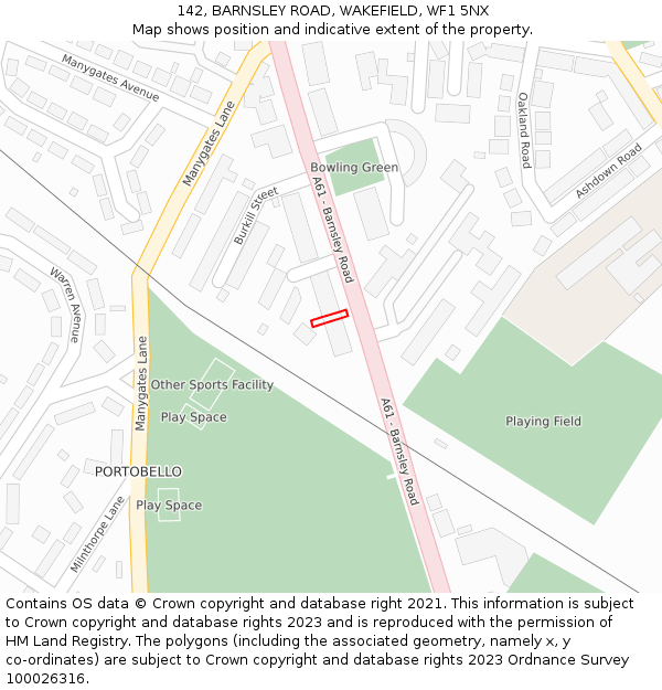 142, BARNSLEY ROAD, WAKEFIELD, WF1 5NX: Location map and indicative extent of plot