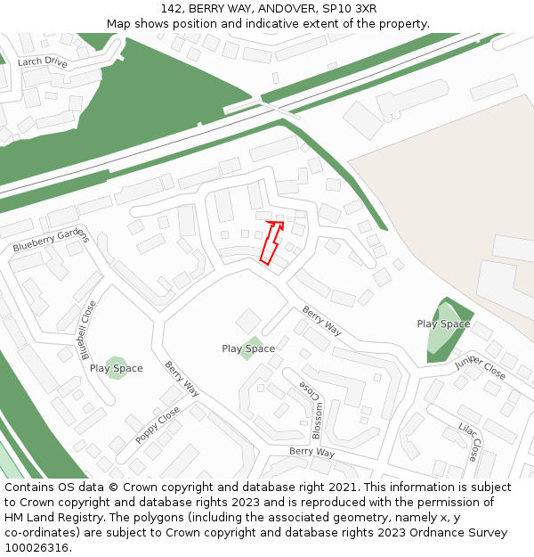 142, BERRY WAY, ANDOVER, SP10 3XR: Location map and indicative extent of plot