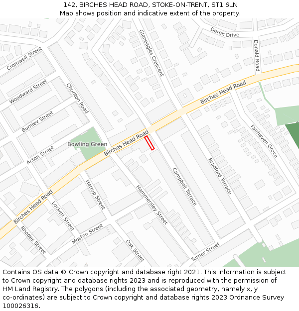 142, BIRCHES HEAD ROAD, STOKE-ON-TRENT, ST1 6LN: Location map and indicative extent of plot