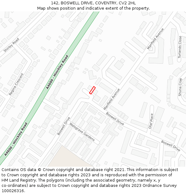 142, BOSWELL DRIVE, COVENTRY, CV2 2HL: Location map and indicative extent of plot