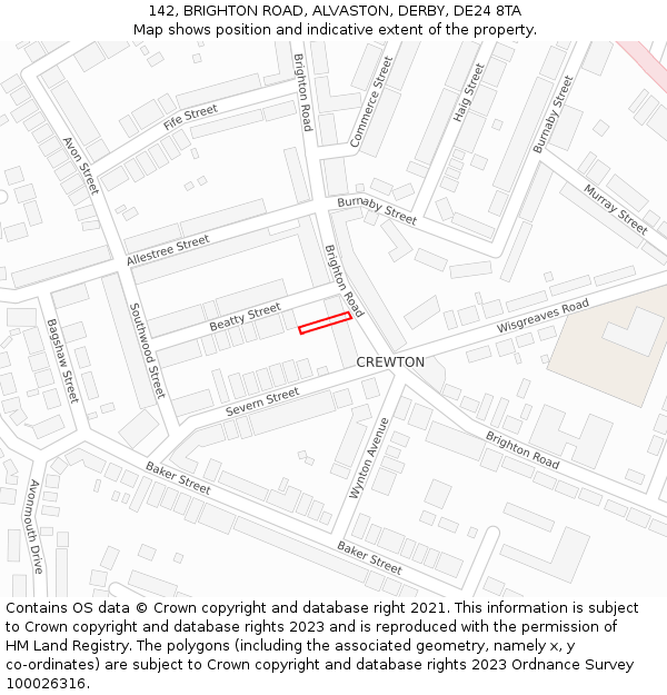 142, BRIGHTON ROAD, ALVASTON, DERBY, DE24 8TA: Location map and indicative extent of plot
