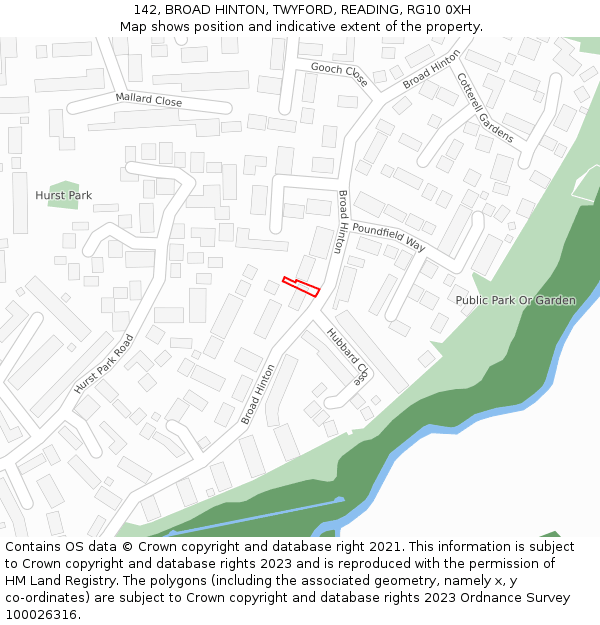 142, BROAD HINTON, TWYFORD, READING, RG10 0XH: Location map and indicative extent of plot