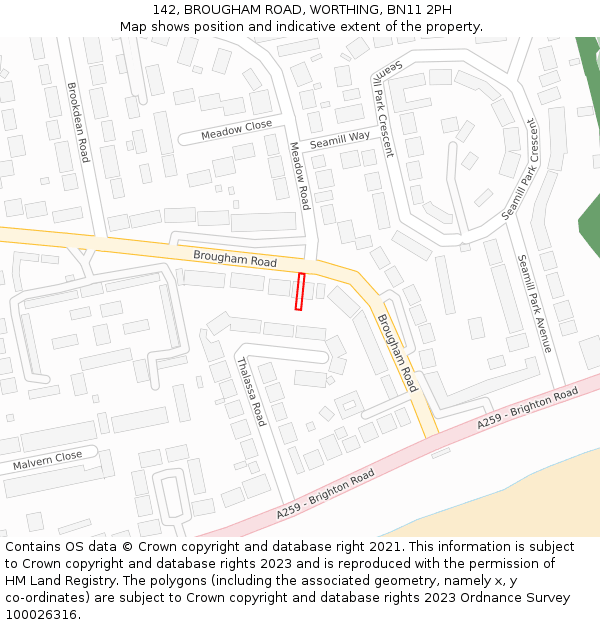 142, BROUGHAM ROAD, WORTHING, BN11 2PH: Location map and indicative extent of plot