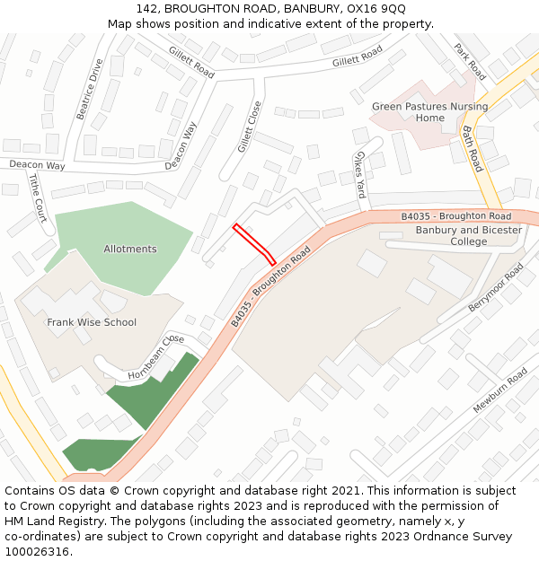 142, BROUGHTON ROAD, BANBURY, OX16 9QQ: Location map and indicative extent of plot