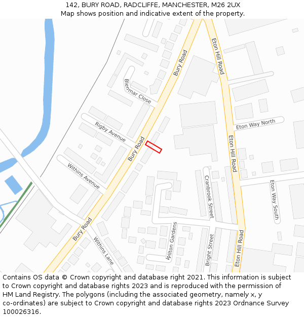 142, BURY ROAD, RADCLIFFE, MANCHESTER, M26 2UX: Location map and indicative extent of plot