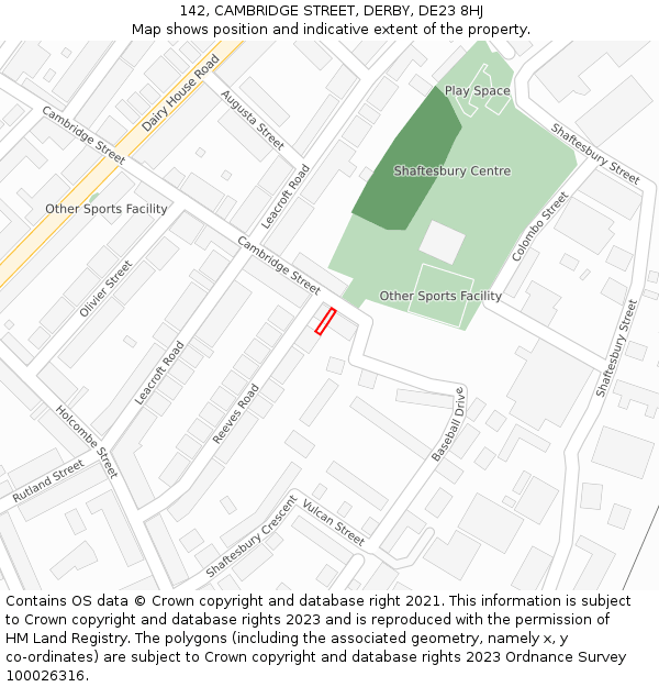 142, CAMBRIDGE STREET, DERBY, DE23 8HJ: Location map and indicative extent of plot