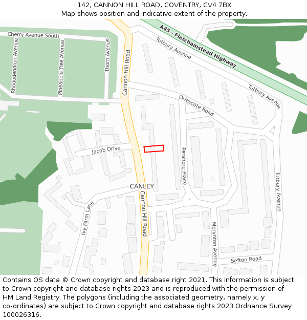 142, CANNON HILL ROAD, COVENTRY, CV4 7BX: Location map and indicative extent of plot