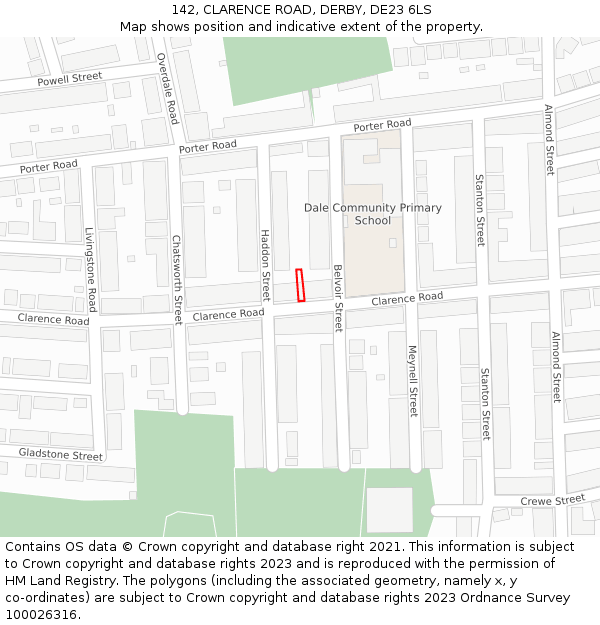 142, CLARENCE ROAD, DERBY, DE23 6LS: Location map and indicative extent of plot