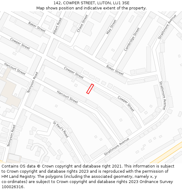 142, COWPER STREET, LUTON, LU1 3SE: Location map and indicative extent of plot