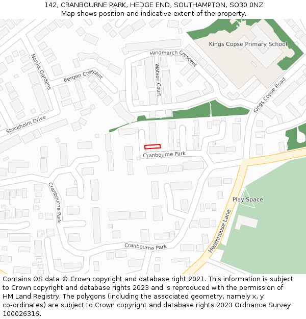 142, CRANBOURNE PARK, HEDGE END, SOUTHAMPTON, SO30 0NZ: Location map and indicative extent of plot