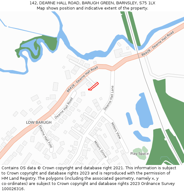 142, DEARNE HALL ROAD, BARUGH GREEN, BARNSLEY, S75 1LX: Location map and indicative extent of plot