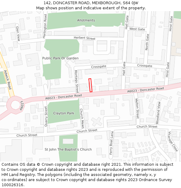 142, DONCASTER ROAD, MEXBOROUGH, S64 0JW: Location map and indicative extent of plot