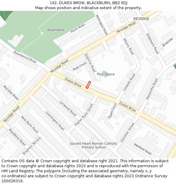 142, DUKES BROW, BLACKBURN, BB2 6DJ: Location map and indicative extent of plot