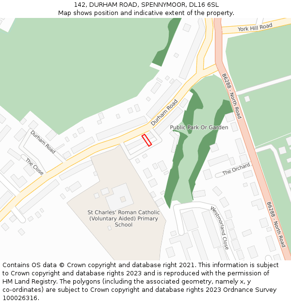 142, DURHAM ROAD, SPENNYMOOR, DL16 6SL: Location map and indicative extent of plot