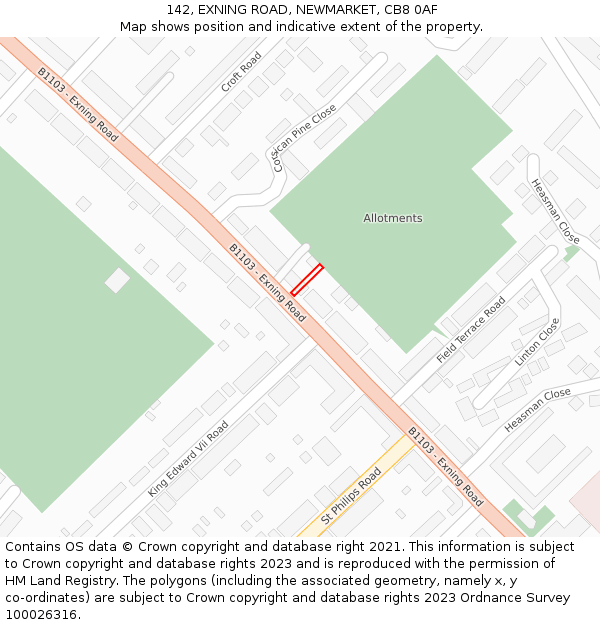 142, EXNING ROAD, NEWMARKET, CB8 0AF: Location map and indicative extent of plot