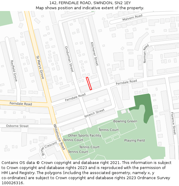 142, FERNDALE ROAD, SWINDON, SN2 1EY: Location map and indicative extent of plot