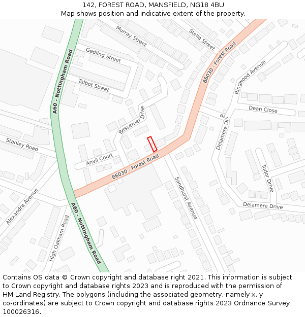 142, FOREST ROAD, MANSFIELD, NG18 4BU: Location map and indicative extent of plot
