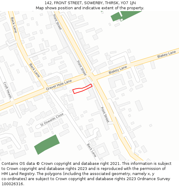 142, FRONT STREET, SOWERBY, THIRSK, YO7 1JN: Location map and indicative extent of plot