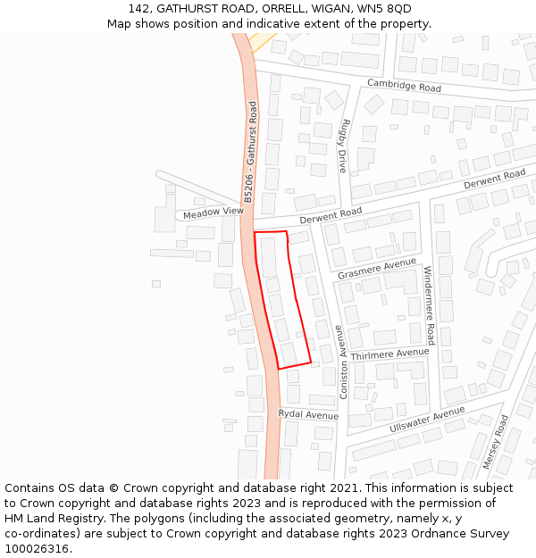 142, GATHURST ROAD, ORRELL, WIGAN, WN5 8QD: Location map and indicative extent of plot