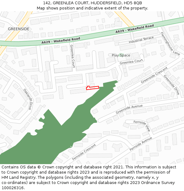 142, GREENLEA COURT, HUDDERSFIELD, HD5 8QB: Location map and indicative extent of plot