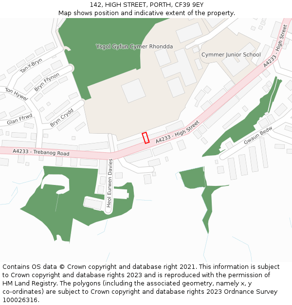 142, HIGH STREET, PORTH, CF39 9EY: Location map and indicative extent of plot