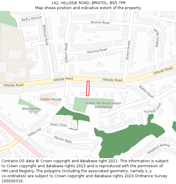 142, HILLSIDE ROAD, BRISTOL, BS5 7PR: Location map and indicative extent of plot