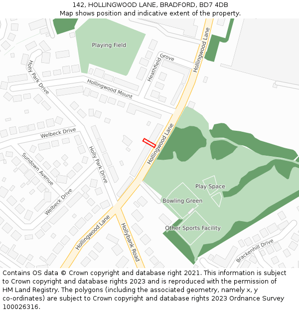 142, HOLLINGWOOD LANE, BRADFORD, BD7 4DB: Location map and indicative extent of plot