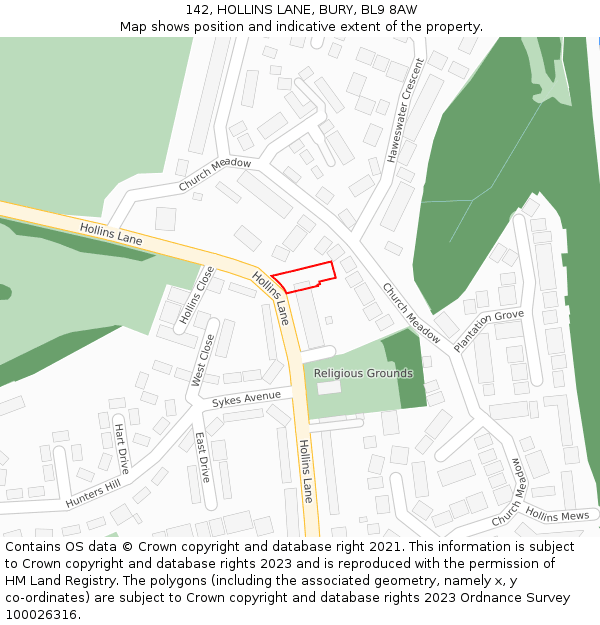 142, HOLLINS LANE, BURY, BL9 8AW: Location map and indicative extent of plot