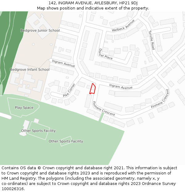 142, INGRAM AVENUE, AYLESBURY, HP21 9DJ: Location map and indicative extent of plot