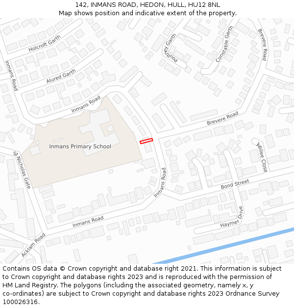 142, INMANS ROAD, HEDON, HULL, HU12 8NL: Location map and indicative extent of plot