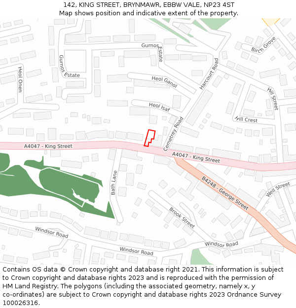 142, KING STREET, BRYNMAWR, EBBW VALE, NP23 4ST: Location map and indicative extent of plot