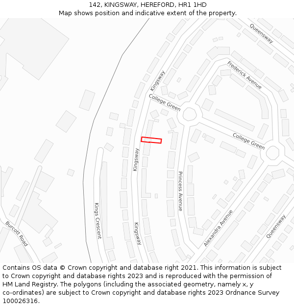 142, KINGSWAY, HEREFORD, HR1 1HD: Location map and indicative extent of plot