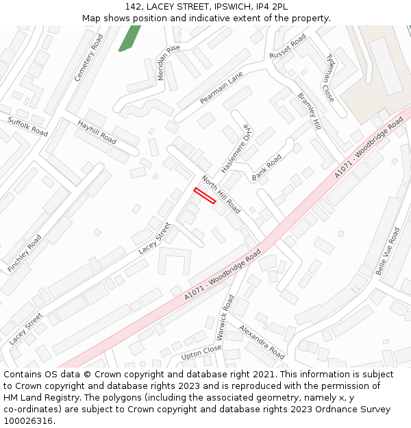 142, LACEY STREET, IPSWICH, IP4 2PL: Location map and indicative extent of plot