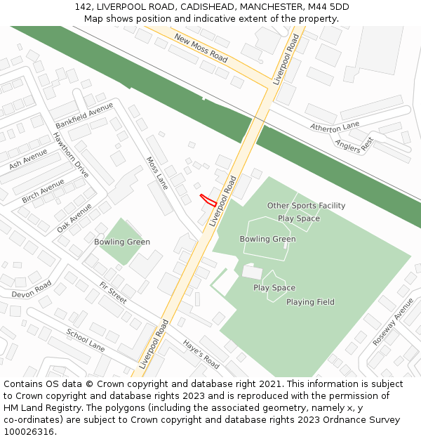 142, LIVERPOOL ROAD, CADISHEAD, MANCHESTER, M44 5DD: Location map and indicative extent of plot