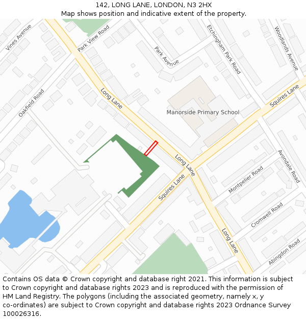 142, LONG LANE, LONDON, N3 2HX: Location map and indicative extent of plot