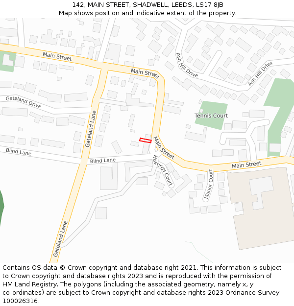 142, MAIN STREET, SHADWELL, LEEDS, LS17 8JB: Location map and indicative extent of plot