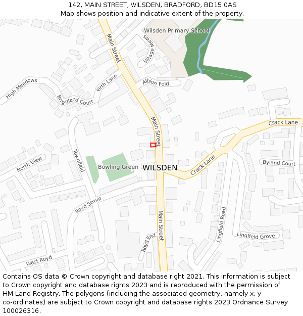 142, MAIN STREET, WILSDEN, BRADFORD, BD15 0AS: Location map and indicative extent of plot