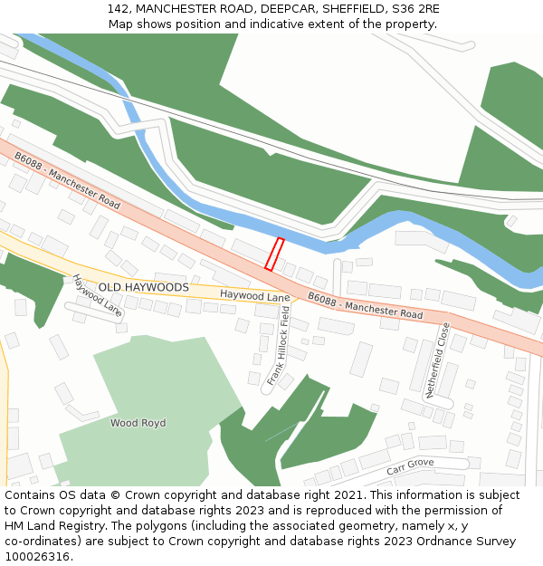 142, MANCHESTER ROAD, DEEPCAR, SHEFFIELD, S36 2RE: Location map and indicative extent of plot