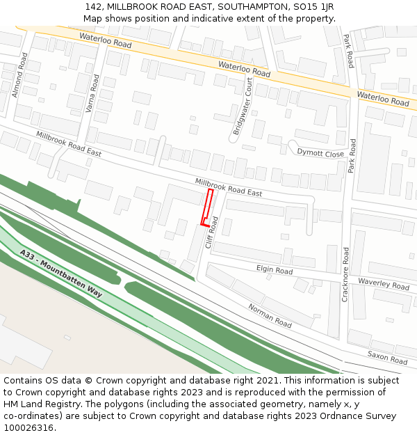 142, MILLBROOK ROAD EAST, SOUTHAMPTON, SO15 1JR: Location map and indicative extent of plot