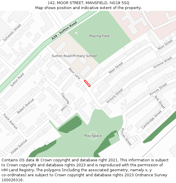 142, MOOR STREET, MANSFIELD, NG18 5SQ: Location map and indicative extent of plot