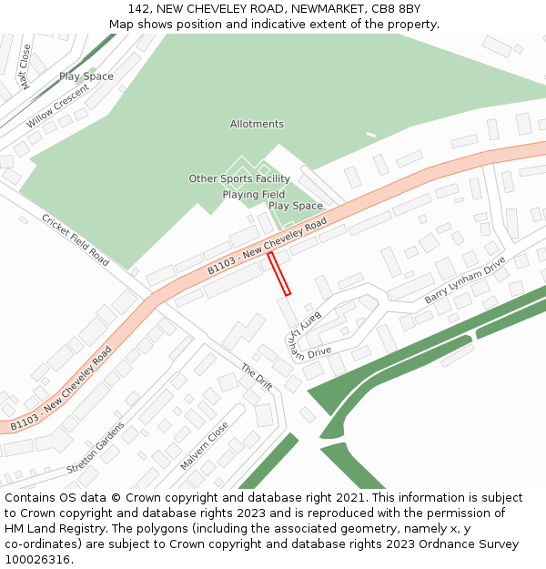 142, NEW CHEVELEY ROAD, NEWMARKET, CB8 8BY: Location map and indicative extent of plot