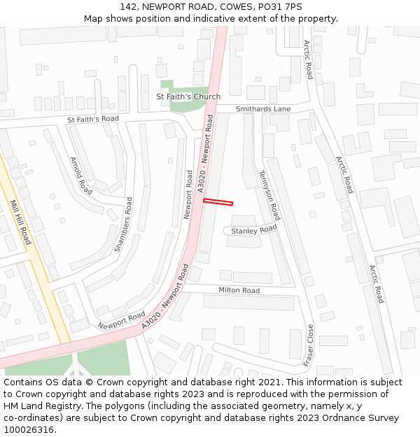 142, NEWPORT ROAD, COWES, PO31 7PS: Location map and indicative extent of plot