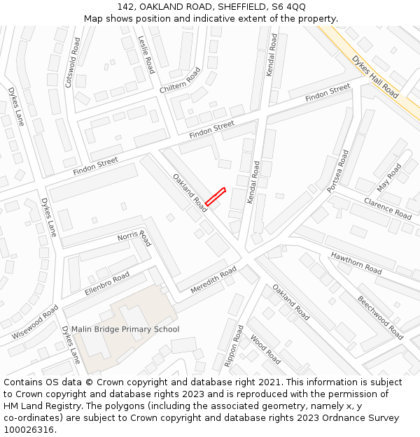 142, OAKLAND ROAD, SHEFFIELD, S6 4QQ: Location map and indicative extent of plot