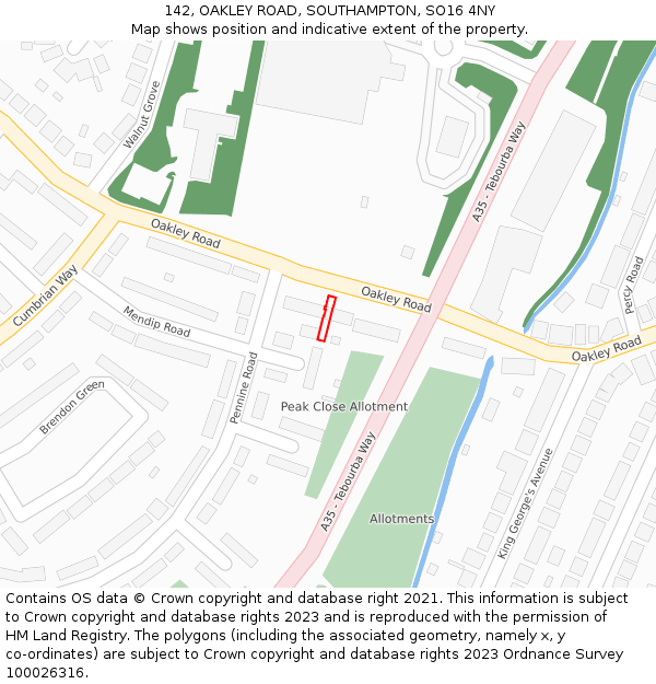 142, OAKLEY ROAD, SOUTHAMPTON, SO16 4NY: Location map and indicative extent of plot