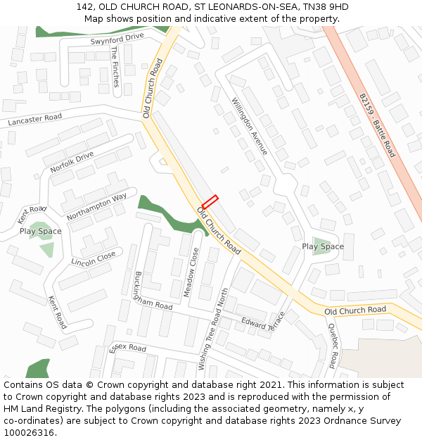 142, OLD CHURCH ROAD, ST LEONARDS-ON-SEA, TN38 9HD: Location map and indicative extent of plot