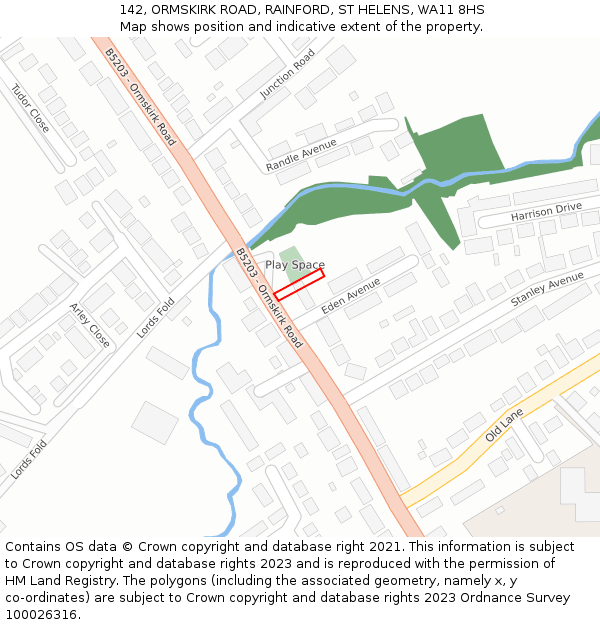 142, ORMSKIRK ROAD, RAINFORD, ST HELENS, WA11 8HS: Location map and indicative extent of plot