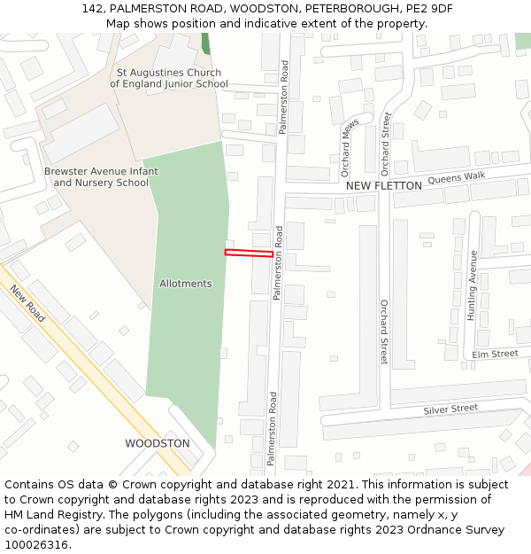 142, PALMERSTON ROAD, WOODSTON, PETERBOROUGH, PE2 9DF: Location map and indicative extent of plot
